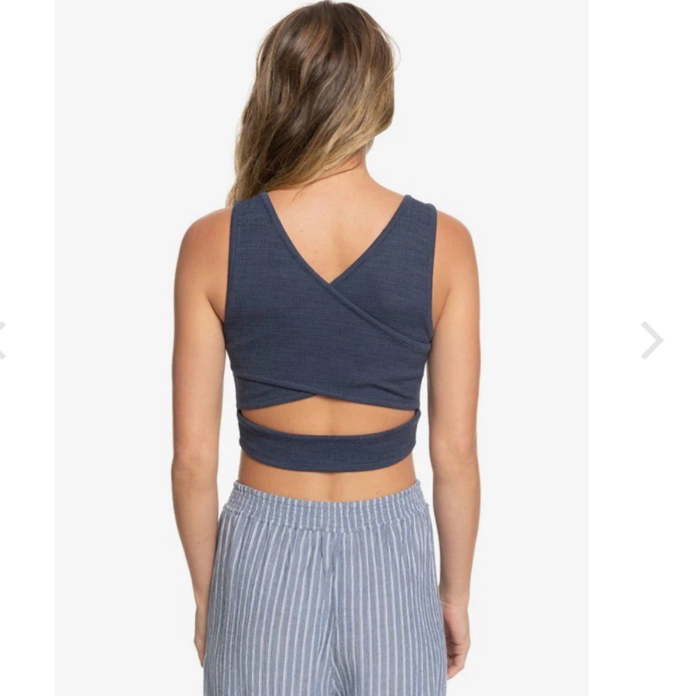 Roxy Good Keepsake Crop Top Wrap Criss Cross Open Back Navy Blue